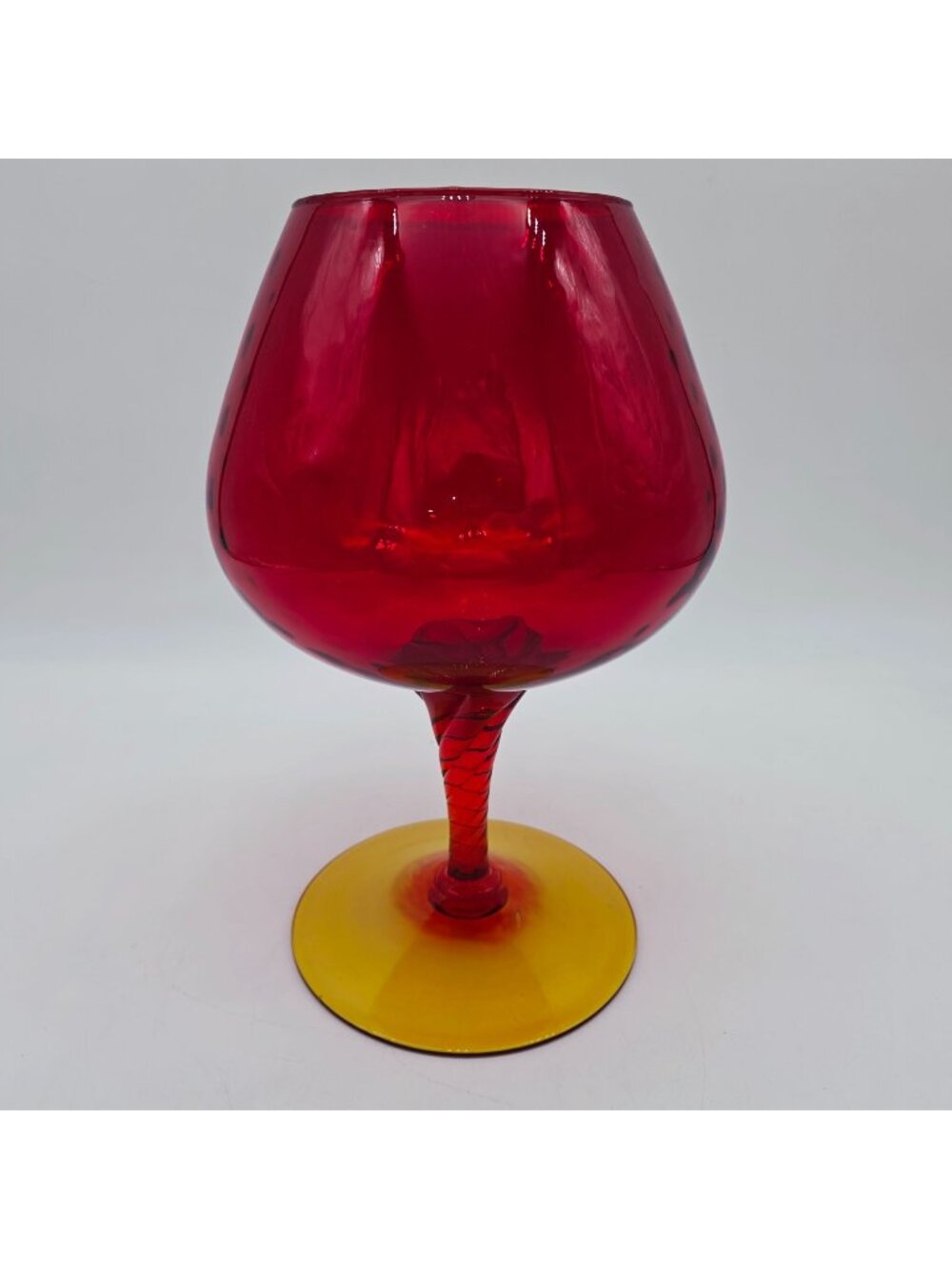 Amberina Glass Brandy Snifter Vase UV Glow 10.75" VTG MCM Optic Glass